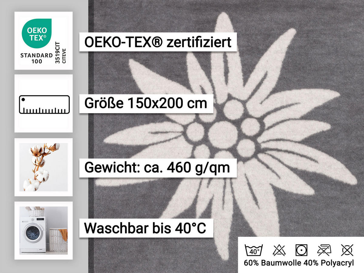 KUSCHELDECKE, 150/200cm, 60% Baumwolle, 40% Polyacryl, Grau - Grau, Naturmaterialien (150/200cm) - Zollner