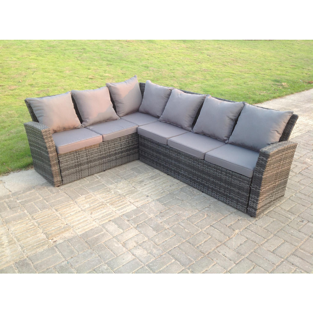 Thumbnail - Fimous Garten-Ecksofagarnitur, Dunkelgrau, Metall, Kunststoff, Glas, 6-Sitzer, Füllung: Schaumstoff, rechteckig, Gartenm...