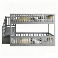 ETAGENBETT 140/200 cm mit Stauraumtreppe, Schubladen und Tür, Grau - Grau, Holzwerkstoff (140/200cm) - Redom