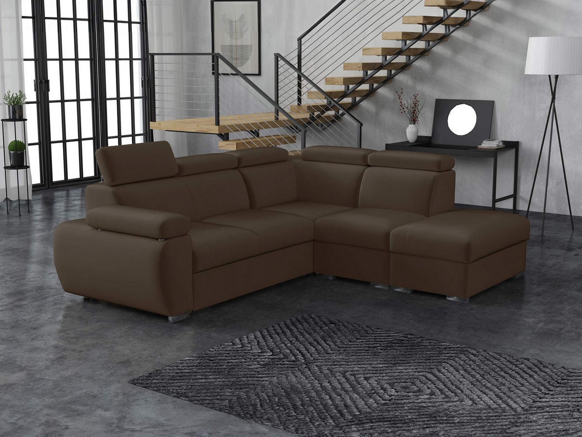 ECKSOFA Boston 2RR1P, Seite: Rechts 2R+R+1P(65)+PUFAP - Silberfarben/Braun, Holz/Textil (260/230cm) - MIRJAN24