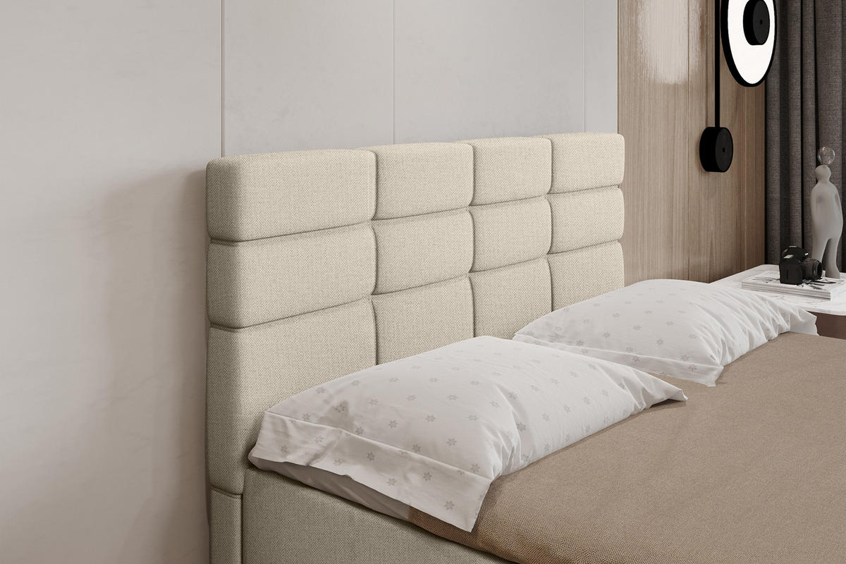 BOXBETT Reve 140 x 200 cm mit Bettkasten und Lattenrost ohne matratze - beige - Beige, Holz (140/206cm) - Panda Möbel
