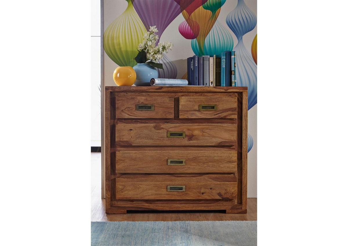 KOMMODE Sheesham 95x47x85 braun geölt NATURE BROWN #854 - Braun, Holz (95/85/47cm) - Massivmoebel24