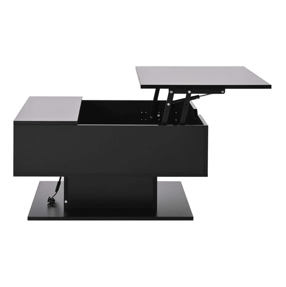 COUCHTISCH aus Spanplatte 80x75x40 cm Schwarz mit Hubfunktion, Stauraum und LED-Beleuchtung - Schwarz, Holzwerkstoff (75/80/40cm) - IVMEU