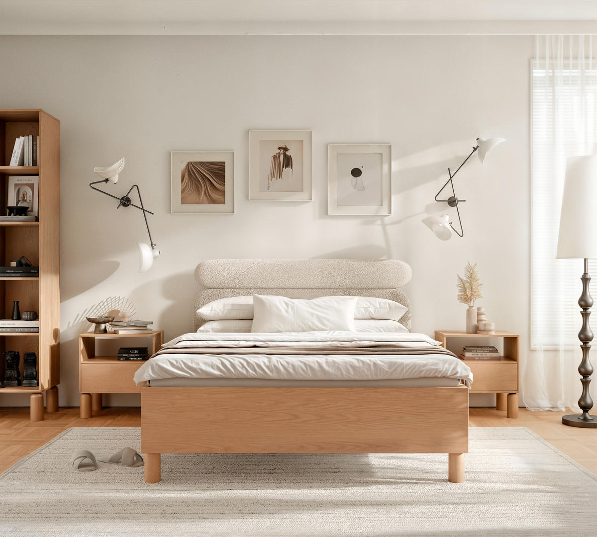 BOXBETT SENA 140/200 cm mit Matratze und Topper, Eiche Bookmatch - Eichefarben, Holz/Holzwerkstoff (140/200cm) - Idohome