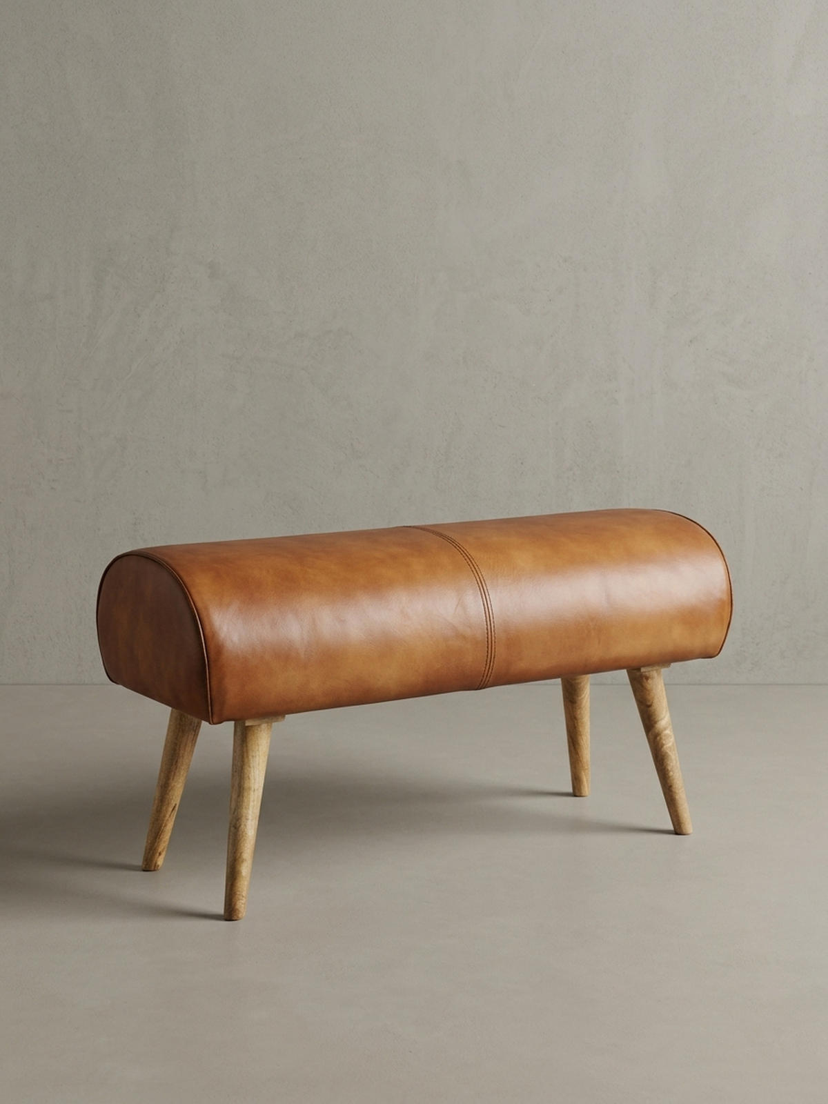 SITZBANK – Echtleder/Holz, 2 Personen, Modern - Braun, Mangoholz/Leder (100/53/40cm) - KADIMA DESIGN