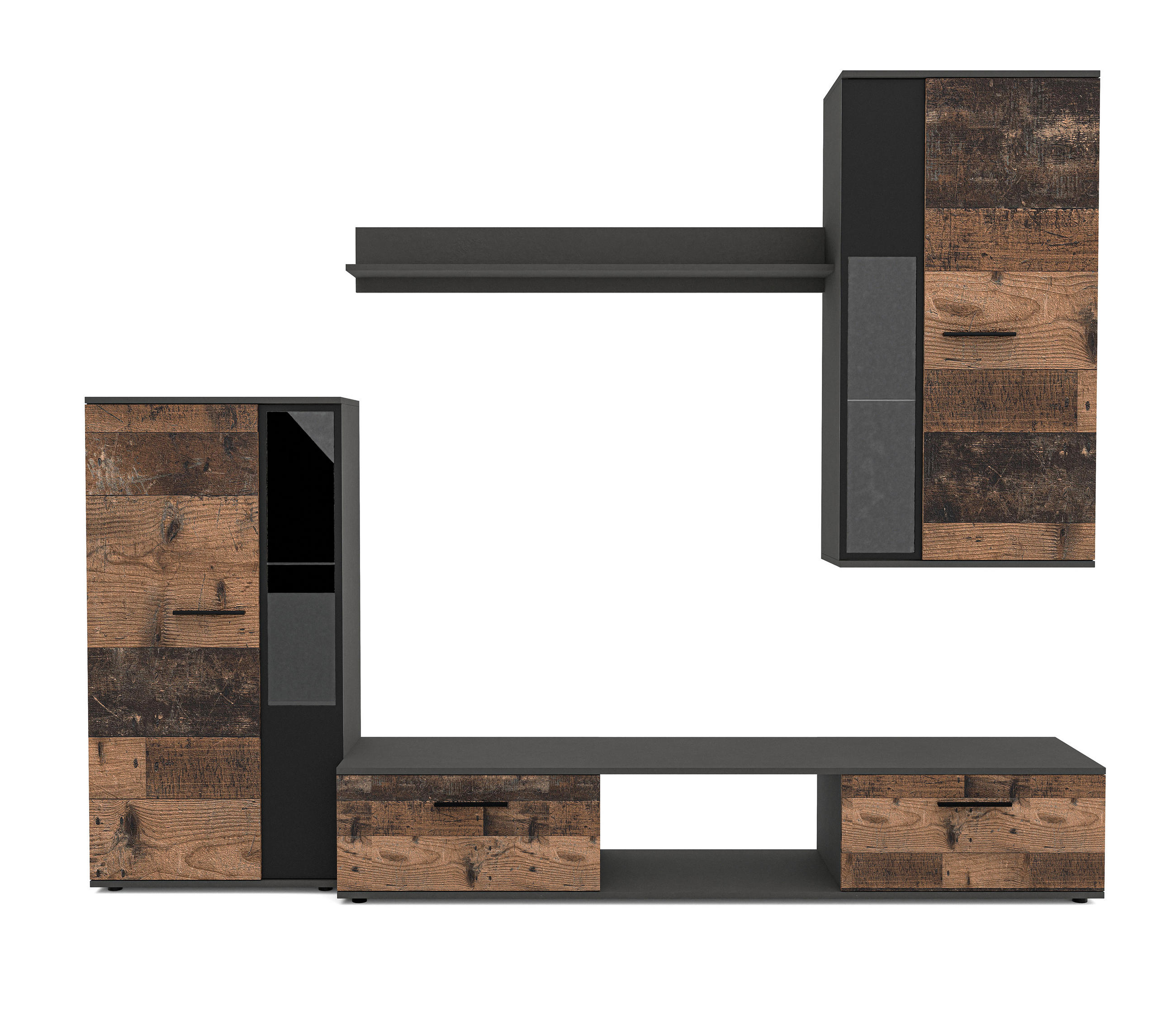 WOHNWAND Formilo Matera, Oldstyle 294/180/40 cm Hochwertige TV Wohnwand - Braun/Grau, Holzwerkstoff/Kunststoff (294/180/40cm) - AX Living