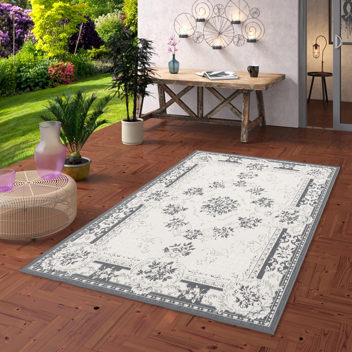 IN- UND OUTDOOR TEPPICH BEIDSEITIG CAPE COD BORDÜRE - Grau, Textil (120/160cm) - Pergamon