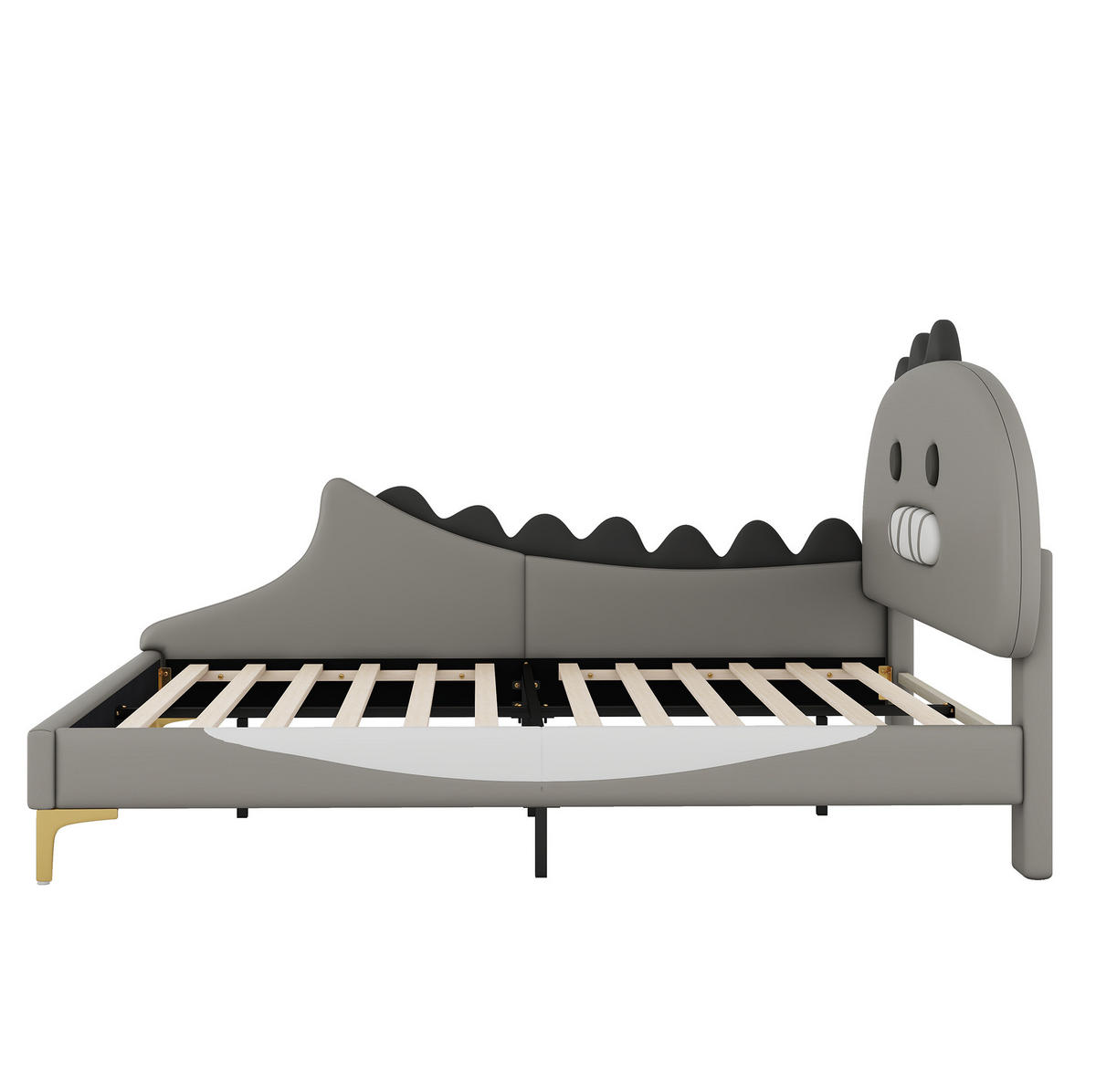 DETSKÁ posteľ 140/200 cm sivá s dinosaurím čelom z PU a MDF - sivá, koža (140/200cm) - OKWISH