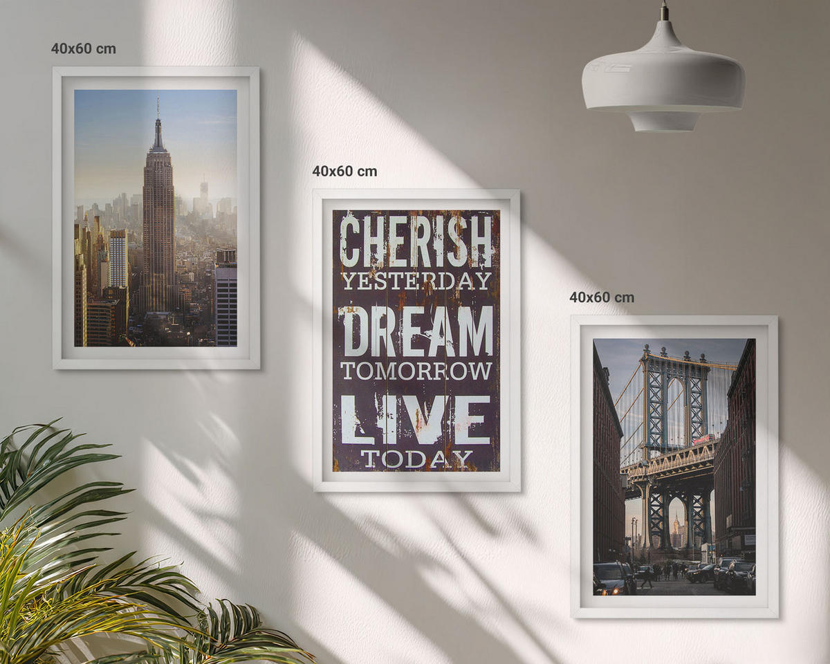 WANDBILDER 3er-Set - 40x60 cm Weißer Rahmen - Zitat über New Yorker Landschaften - Weiß, Kunststoff (40/60cm) - ArtPrintCave
