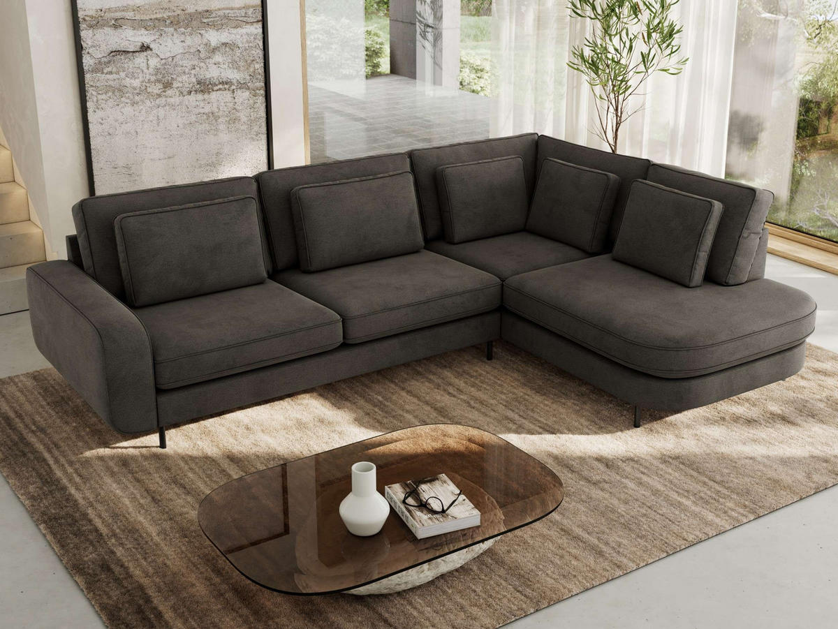 ROHOVÁ SEDAČKA CALENO L - Šedá Samet - Levá Strana - šedá/černá, kov/textil (317/225cm) - MKS