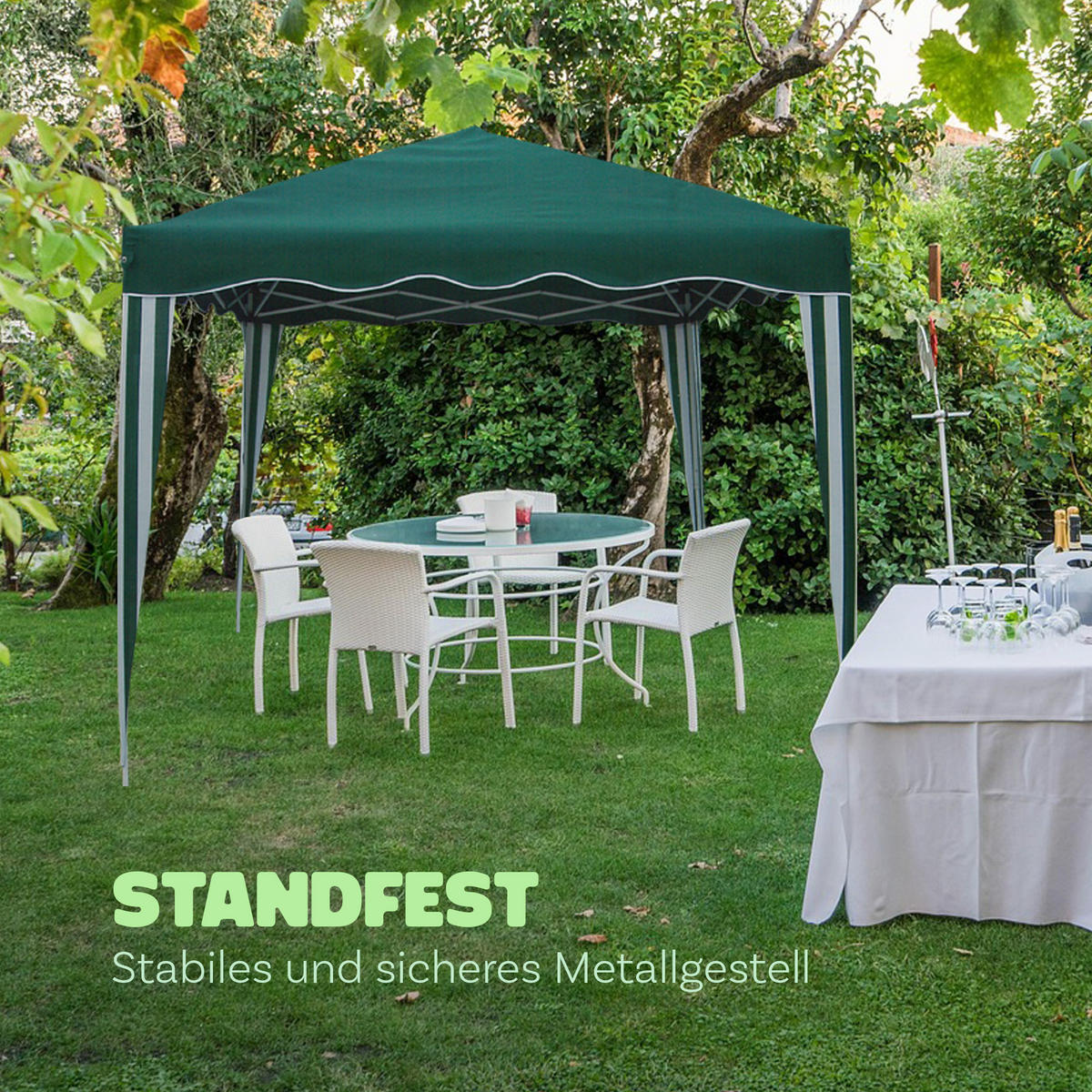 FALTPAVILLON 3 x 3 m ( grün ), wetterfestes und UV-Beständigs Pavillon mit Tragetasche - Grün, Textil/Metall (300/250/300cm) - Bestlivings