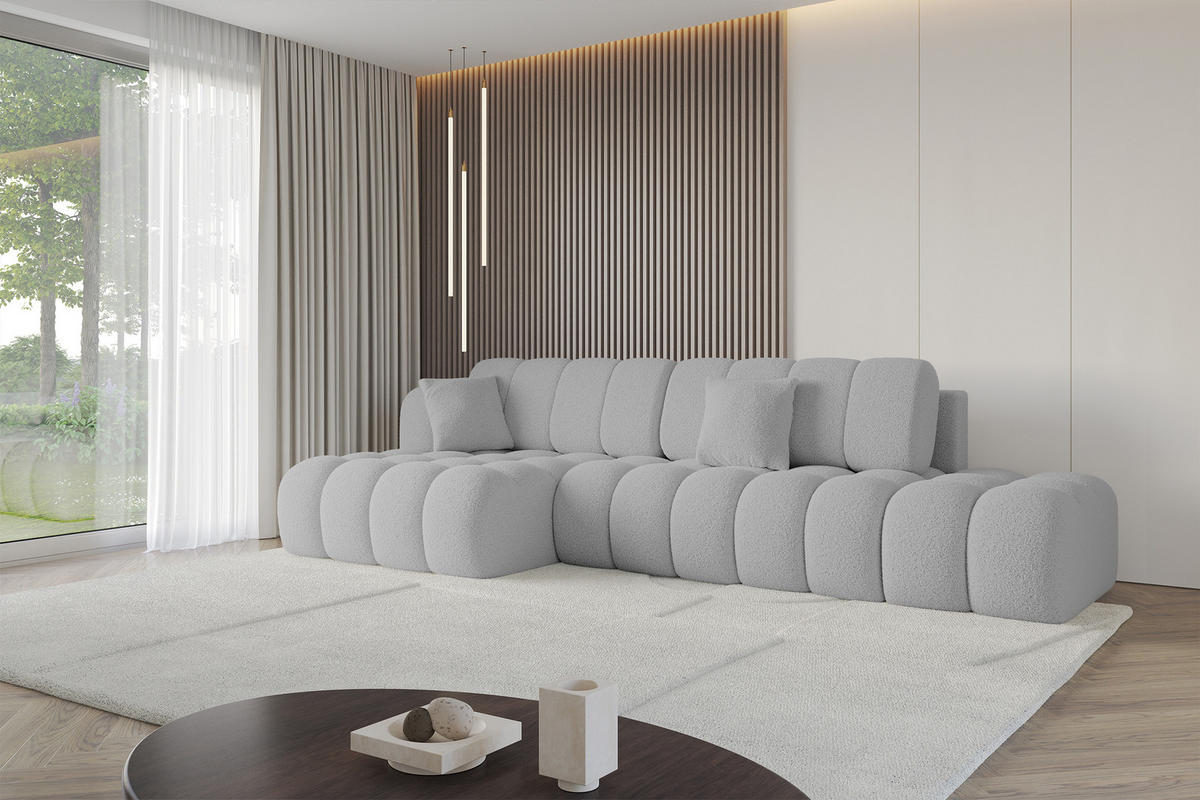 ECKSOFA mit Schlaffunktion Ottomane Links OLEA-L2 321x164x75 Hellgrau Bouclé - Hellgrau/Schwarz, Holzwerkstoff/Kunststoff (321/164cm) - ALTDECOR