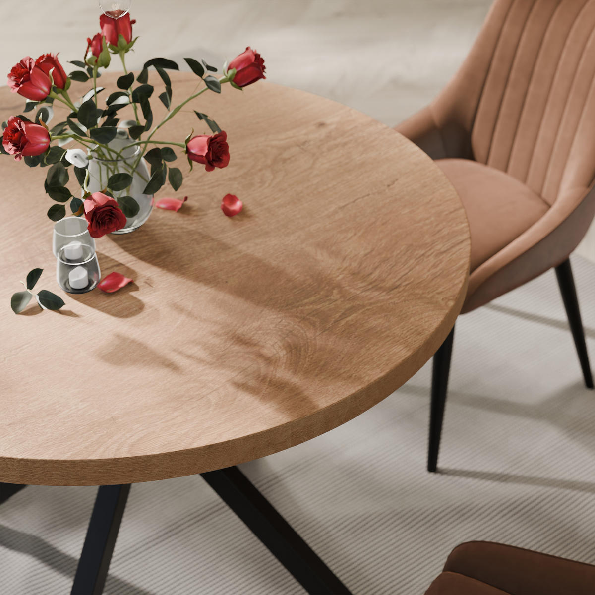 AUSZIEHTISCH MILTON 90-166/76 cm mit Metallgestell, Schwarz / Lefkas-Eiche - Eichefarben/Schwarz, Holzwerkstoff/Metall (90/90/76cm) - Idohome