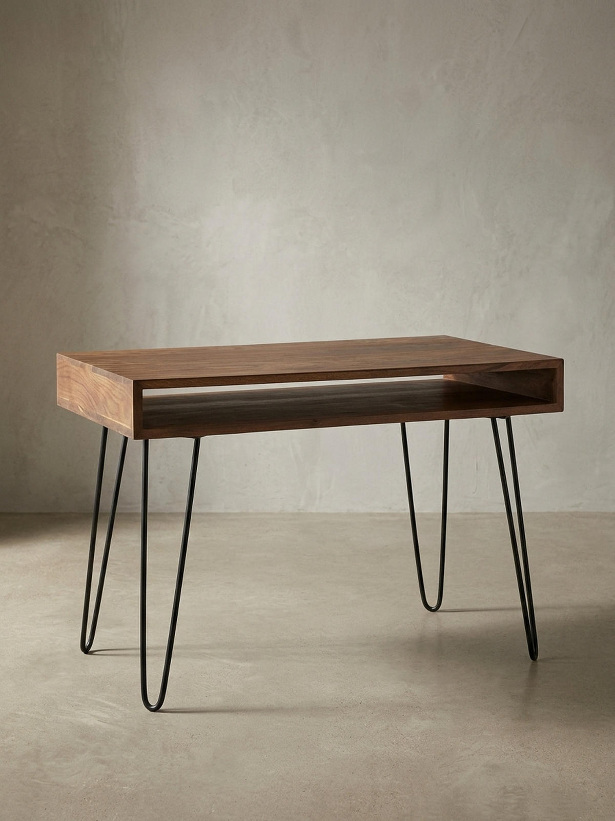 SCHREIBTISCH – Massivholz, Industrial Retro, große Platte, Haarnadelbeine - Schwarz/Braun, Holz/Metall (60/110/76cm) - KADIMA DESIGN