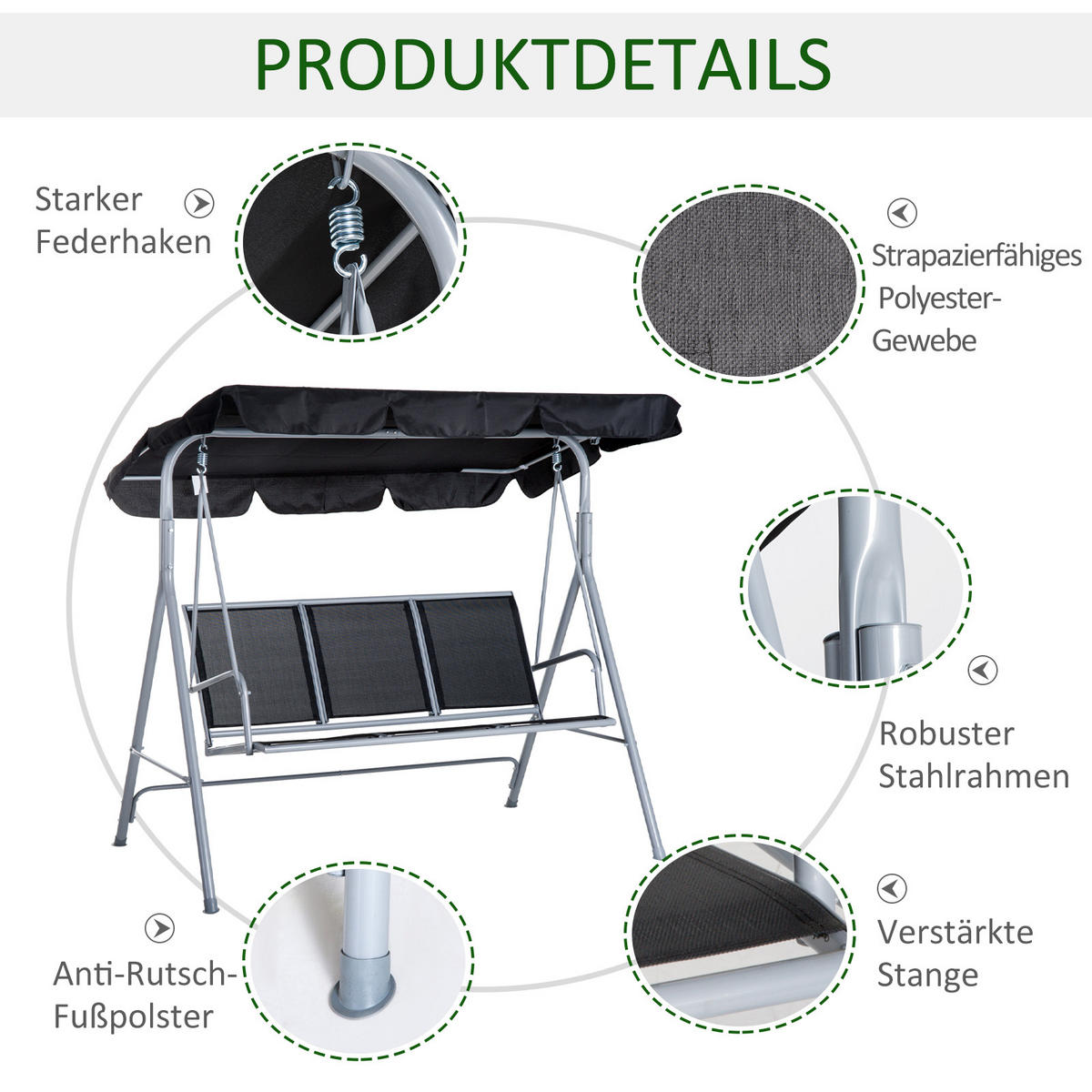 HOLLYWOODSCHAUKEL 171x108x154 cm grau - Grau, Metall (171/154/108cm) - LEBENLANG