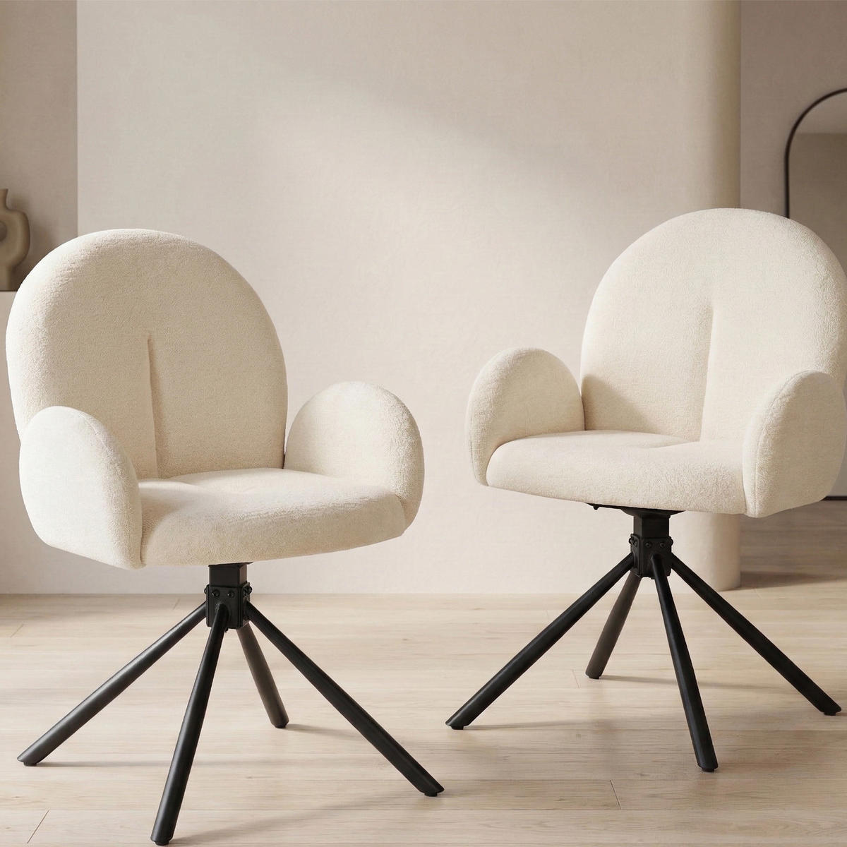ARMLEHNSTUHL-SET DE-36849 2 Stück mit Drehfunktion Cremeweiß - Creme, Metall (36/86.5/53.5cm) - ComfortXL