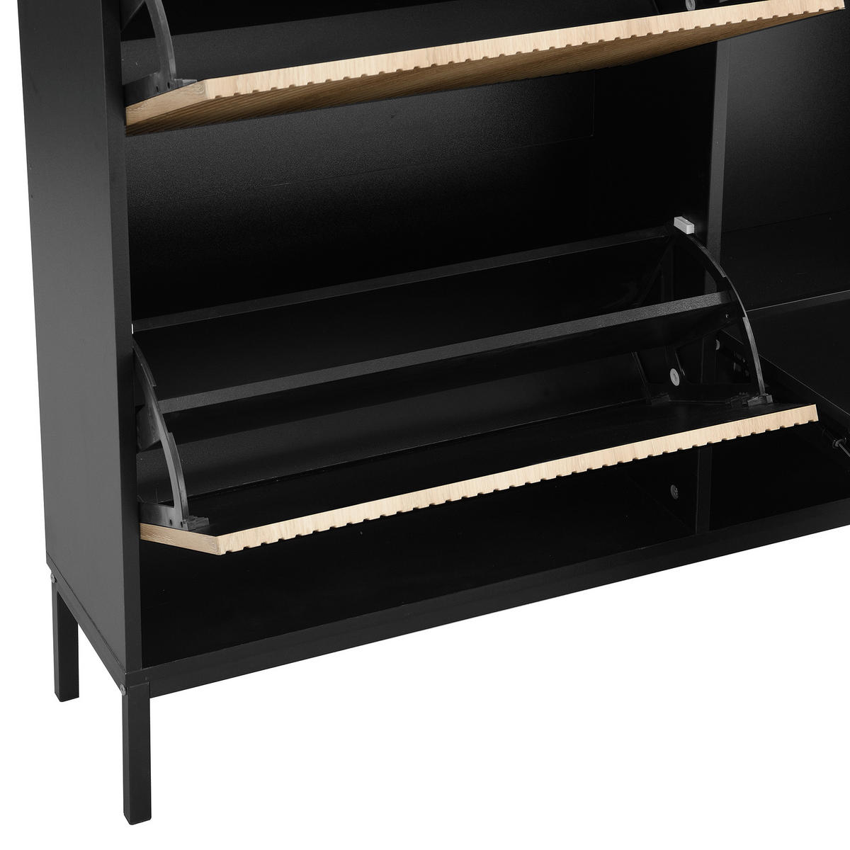SCHUHSCHRANK in Schwarz und Naturfarben Schuhkipper mit Schuhwechselhocker für Flur, B100/T25/H100 cm - Schwarz/Naturfarben, Holzwerkstoff/Metall (100/100/25cm) - STILVORA