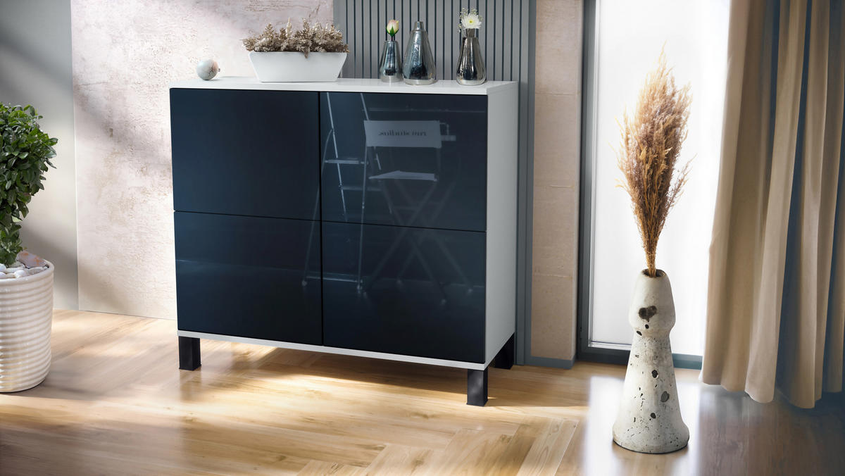 KOMMODE Rova Schwarz Hochglanz - Schwarz Hochglanz, Holzwerkstoff (92.5/84.5/35cm) - Vladon