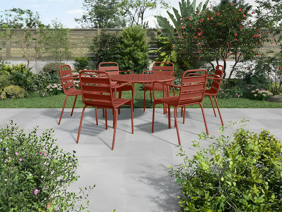 GARTENTISCH rund - D. 130 cm - Metall - Terracotta - MIRMANDE von MYLIA - Braun, Metall (130/130/74cm) - Vente-Unique