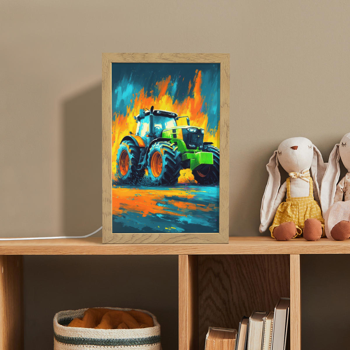 NACHTTISCHLAMPE Abstrakt - Traktor - Grün 20x30 cm - Dunkelblau, Holzwerkstoff (8/20/30cm)