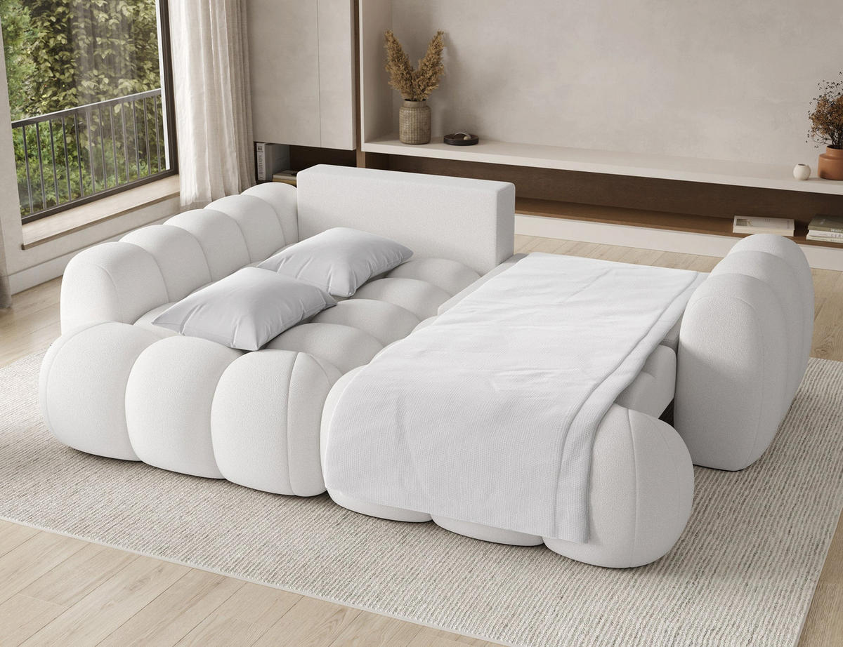 ECKSOFA COZION L-Form mit Schlaffunktion & Bettkasten – Modernes 3-Sitzer Sofa, HR-Kaltschaum, Wellenfederung, 267 × 165 cm - Champagner/Schwarz, Kunststoff (165/267cm) - Wohnideebilder
