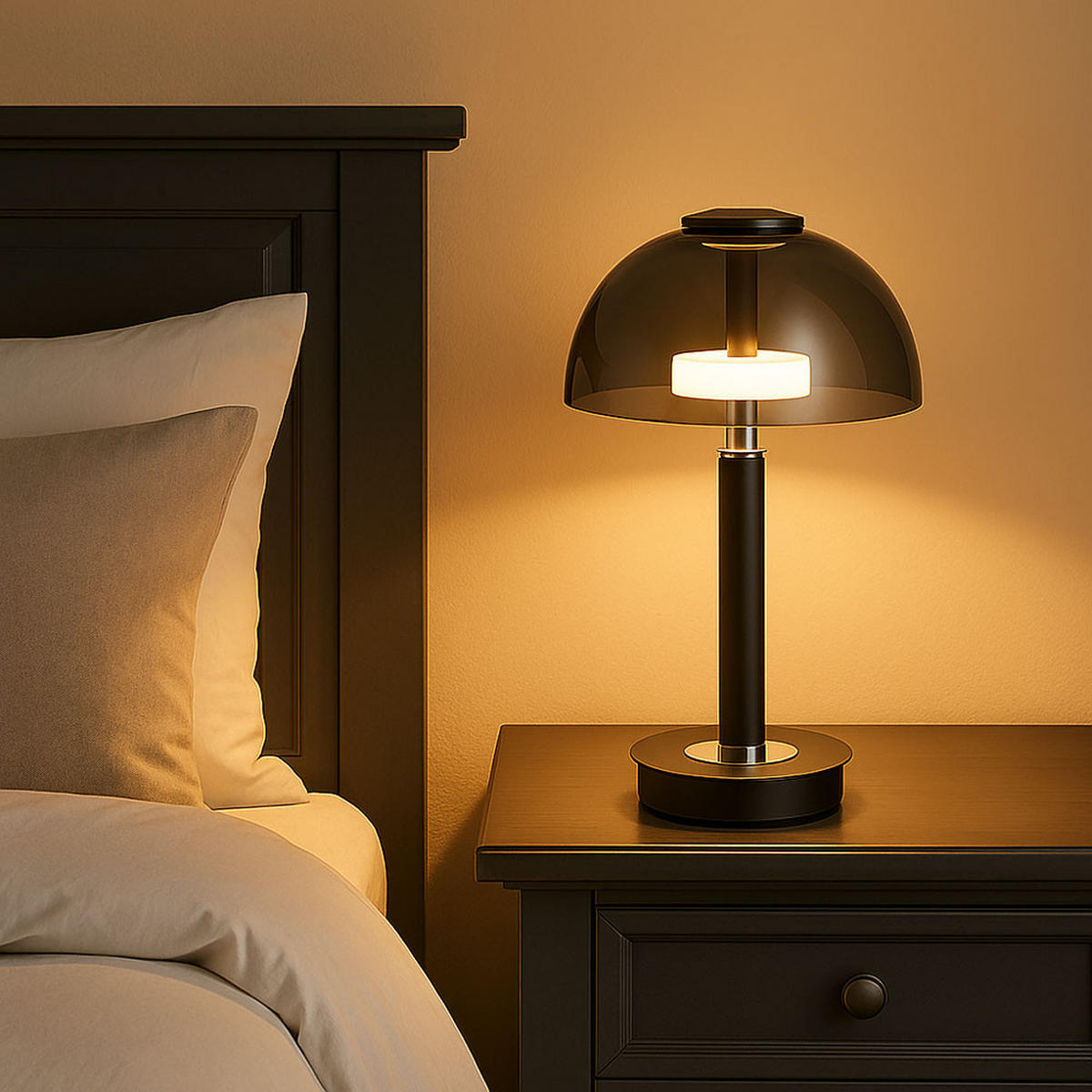 LED TISCHLEUCHTE Metall Rauchglas Schwarz - Schwarz, Glas (18/18/31.5cm) - Globo Lighting