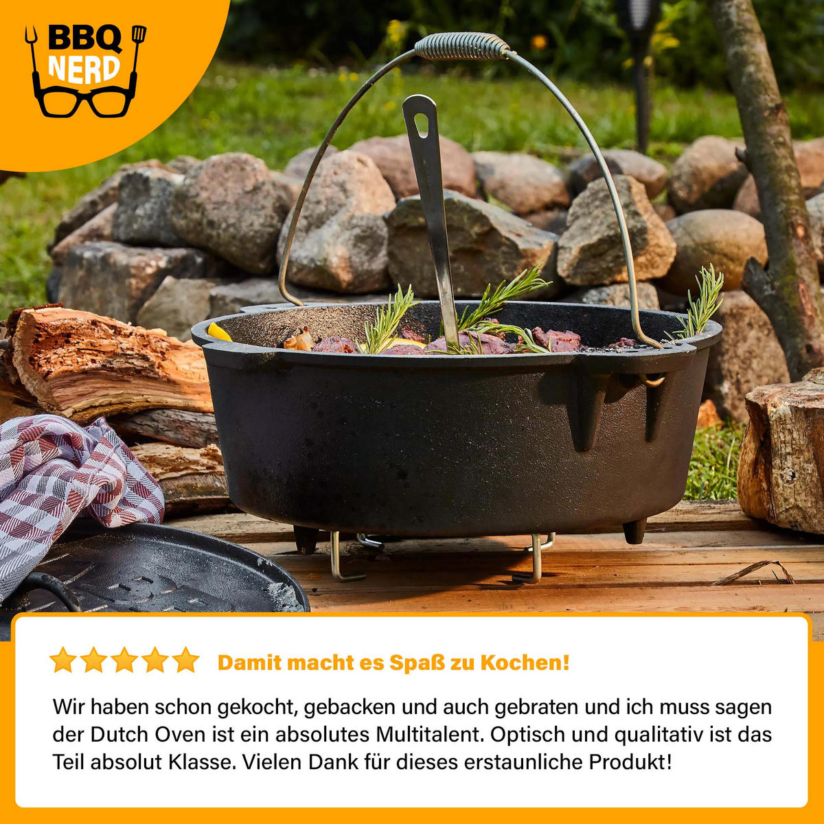 DUTCH-OVEN Gusseisen Feuertopf Gusstopf Grilltopf "Starter" 3,1L mit Füßen - Schwarz, Metall (28.5/19.5/28.5cm) - BBQ Nerd