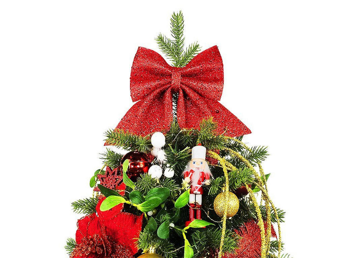 WEIHNACHTSBAUM künstlicher 60 cm mit LED-Beleuchtung, ROTERNUSSKNACKER II, mit 33 Weihnachtsbaumschmuck, Pflanztopf mit Jutesack - Rot/Goldfarben, Kunststoff/Stein (40/60cm) - LAALU