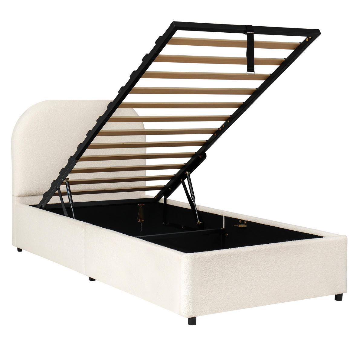 KINDERBETT 90/200 cm aus Bouclé mit hydraulischem Stauraum Beige - Beige, Holzwerkstoff (90/200cm) - Modenvie