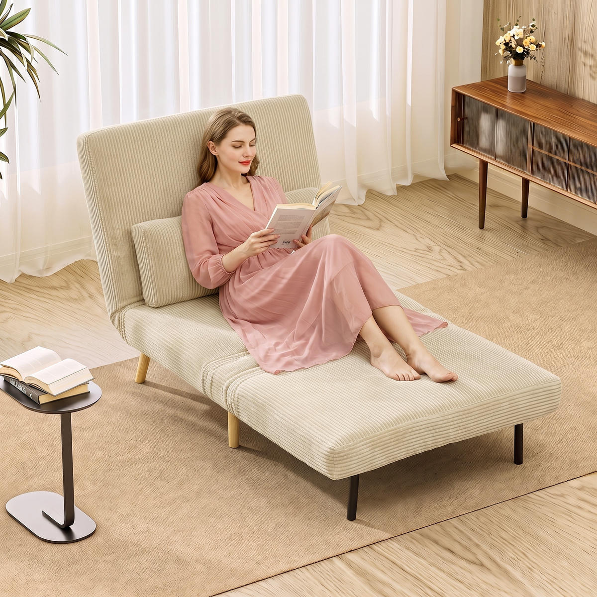 BÄDDFÅTÖLJ i polyester, beige - Beige/Brun, Textil/Metall (75/84/90cm) - HOMCOM