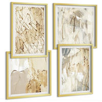 BILDER SET 4er Set - 50x50 cm & 40x60 cm Goldrahmen - Beige abstrakte Formen Linien - Goldfarben, Kunststoff (50/50cm) - TULUP