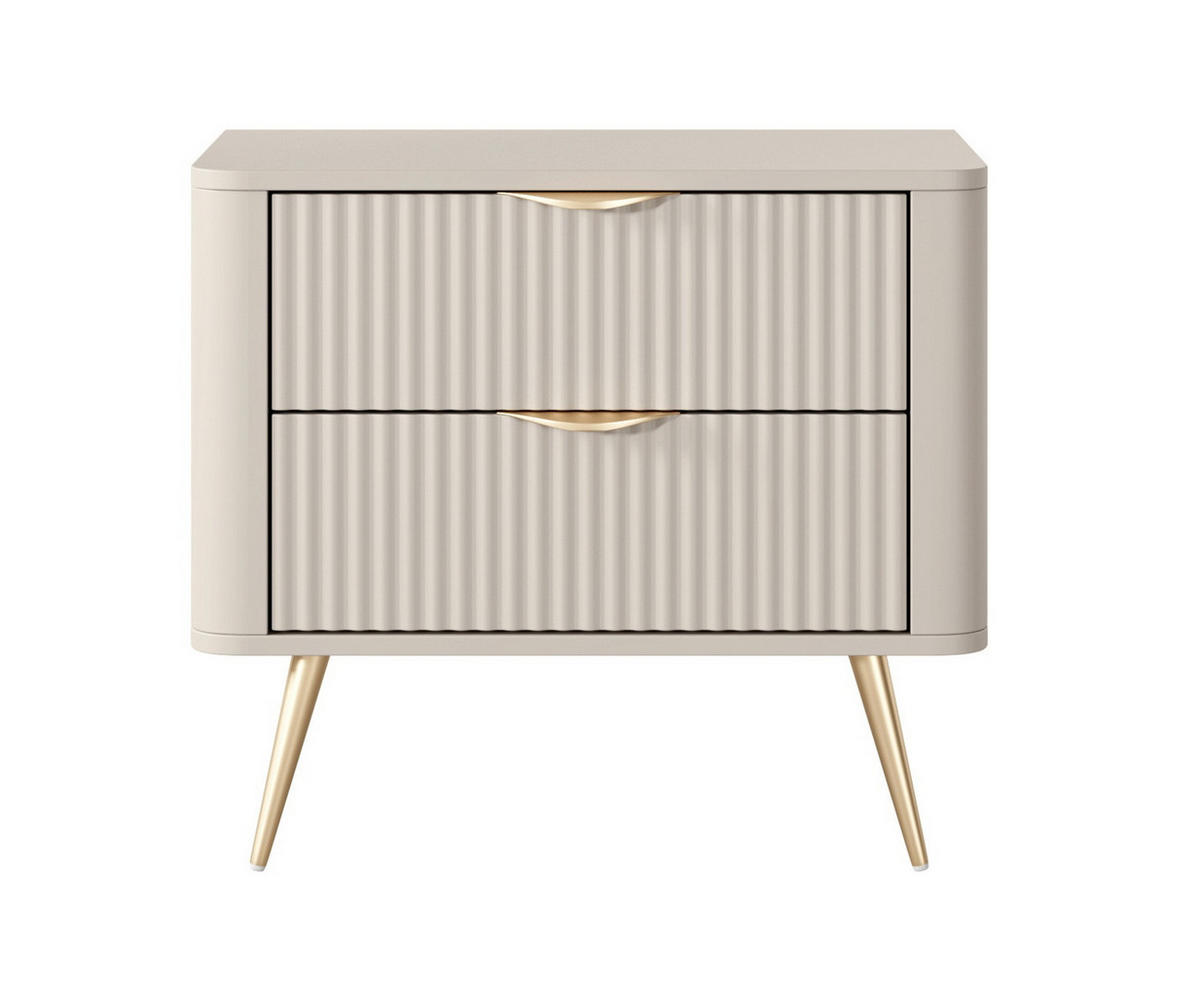 NACHTSCHRANK 63 cm mit Schubladen, 63 cm, Beinen, Beige - Beige/Goldfarben, Holz/Metall (63/55/38cm) - Emporius