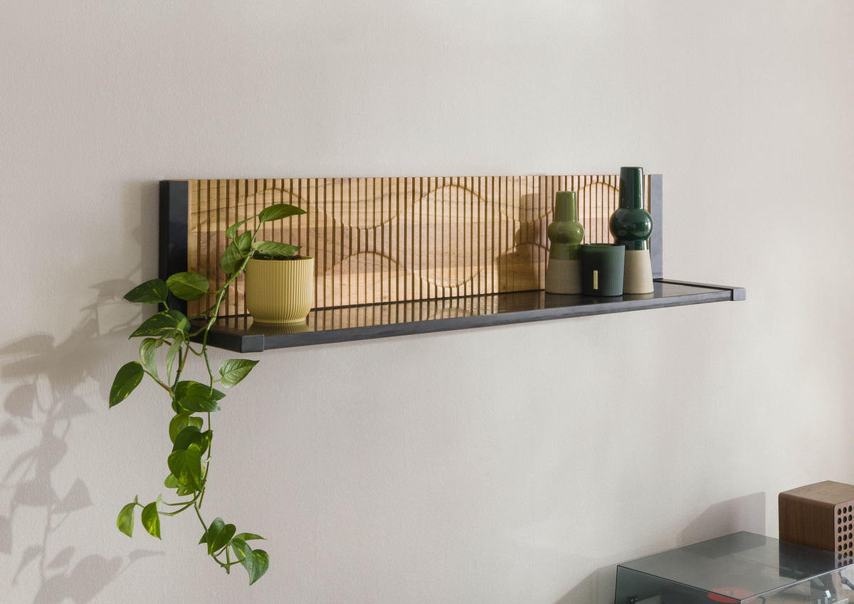 WANDREGAL Akazie 120x25x25 natur lackiert / Marmor schwarz LONDON #125 - Braun, Holz (120/25/25cm) - Massivmoebel24