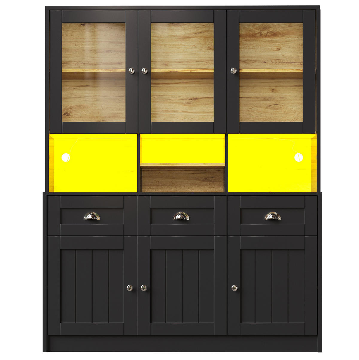 KÜCHENSCHRANK mit LED 140 x 40 x 175 cm MDF Schwarz - Schwarz, Holzwerkstoff (40/175/140cm) - Meubliv