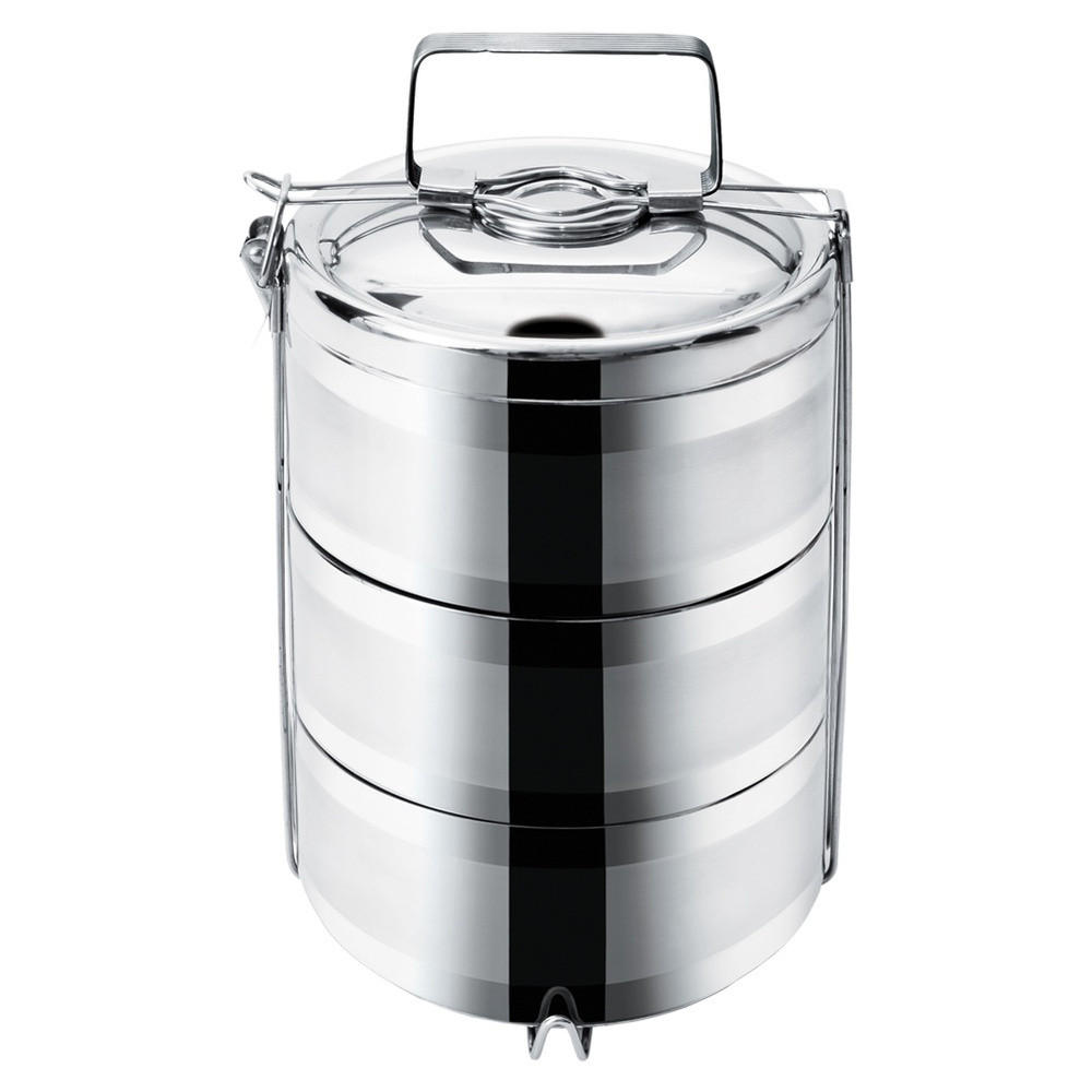 THERMISCHE LUNCHBOX aus Stahl 3-stöckig 3 x 1,1 l - Silberfarben, Metall (16/29/16cm) - Orion 
