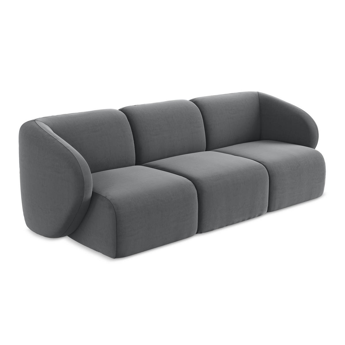 3-SITZER SOFA Samt Stoff Grau - Edelstahlfarben/Schwarz, Holzwerkstoff/Kunststoff (244/75/94cm) - LaMiaSofa