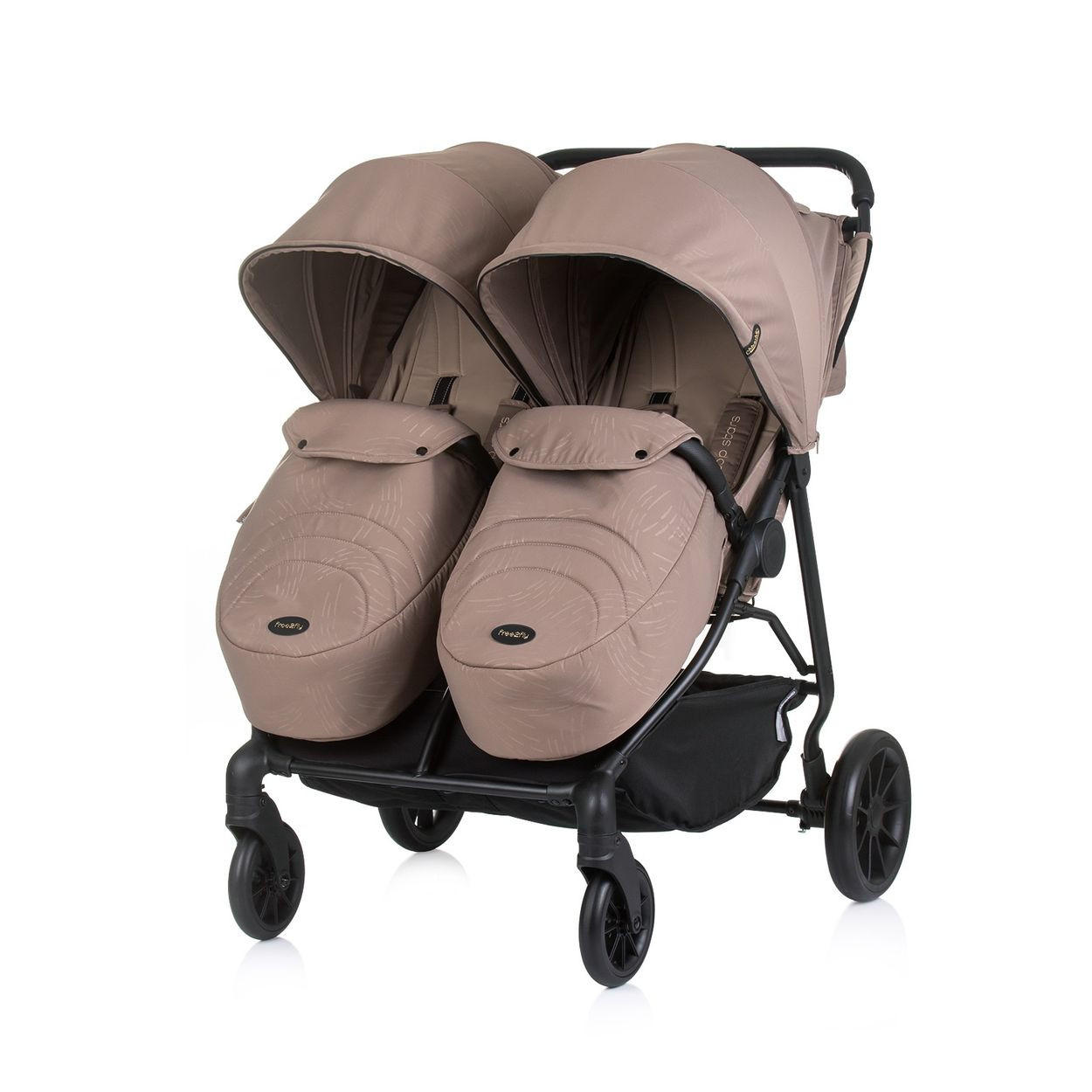 GESCHWISTERKINDERWAGEN Top Stars beige/braun 77 cm breit, Wickeltasche, Fußsack - Beige, Metall (79/77/110cm) - Chipolino