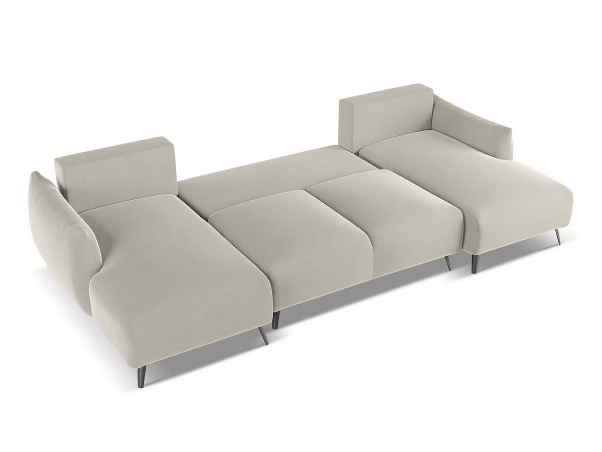 WOHNLANDSCHAFT Samt Stoff Creme - Perlmutt/Creme, Textil/Metall (317/86/162cm) - Makamii