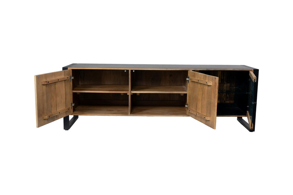 TV-SCHRANK Liv Mangoholz Schwarz Matt 60x47x180cm - Schwarz, Holz (47/60/180cm) - DELUKE