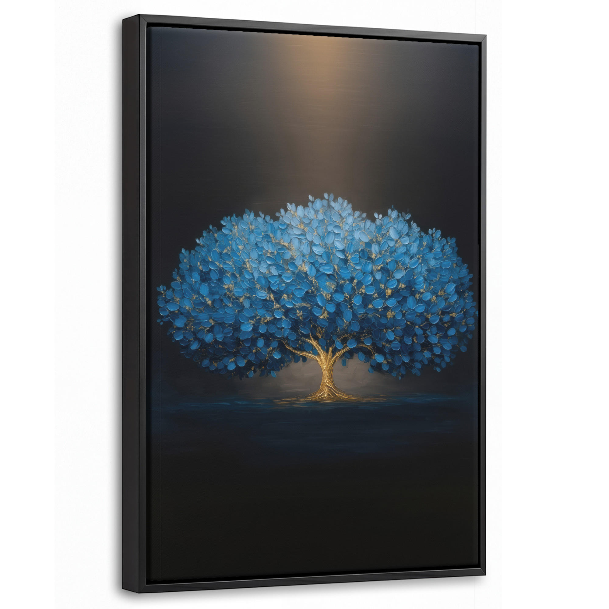 LEINWAND Bilder mit Rahmen - Baum - Blau - Blätter - Pinselstriche - 20x30 - Blau, Textil (20/30cm) - MuchoWow