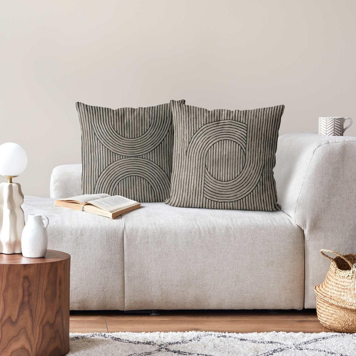 DEKOKISSEN 2er-Set Zederrillen Grau Duo 40/40 cm - Grau, Textil (40/40cm) - Bilderwelten