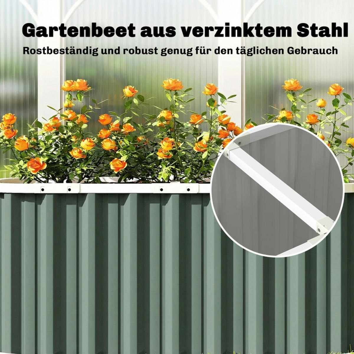 HOCHBEET Metall 136x53x61 cm Gartenbeet offen - Grün, Metall (136/61/53cm) - LEBENLANG
