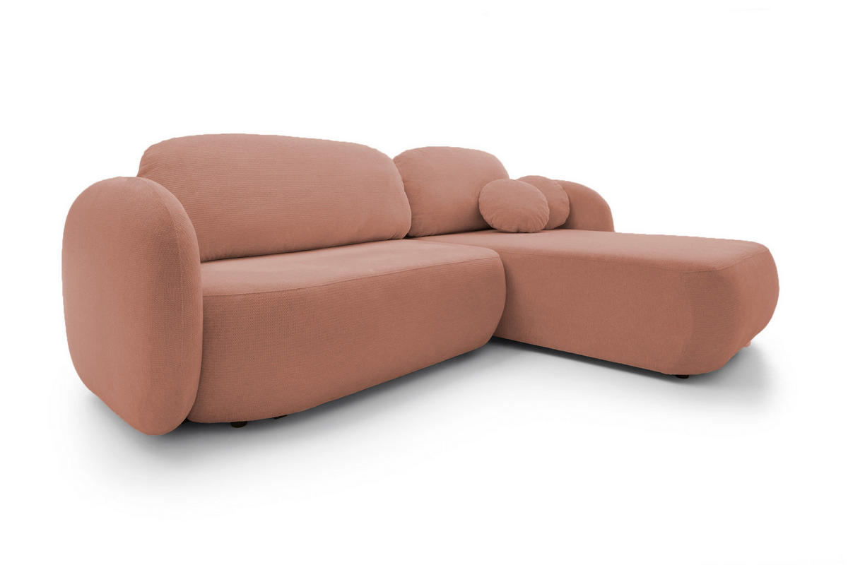 ECKSOFA OLIO L-Form Schlaffunktion mit Bettkasten, lose Rückenkissen, freistehend, RECHTS 248x174 cm Rose - Rosa, Holz/Textil (248/174cm) - DomoHome