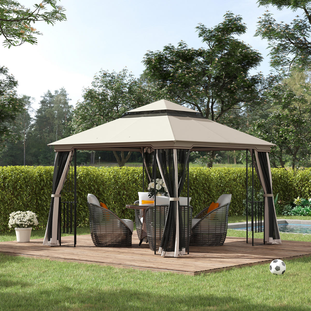 PAVILLON, Beige/Kaffee/Cremeweiß, Metall, Polyester - Beige, Metall (299/274/299cm) - Outsunny