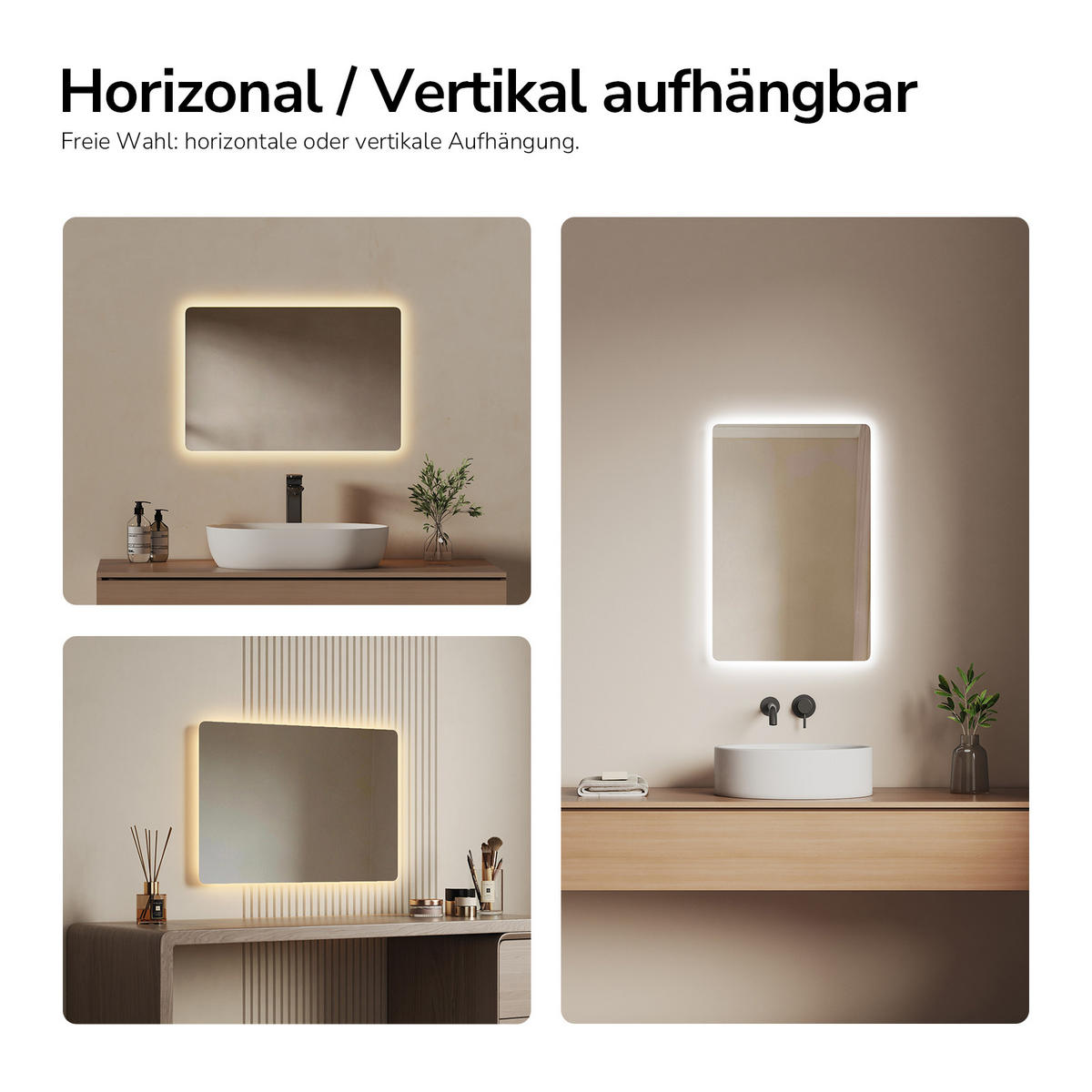 BADSPIEGEL mit Anti-Beschlag Beleuchtung Rechteckig 60/40 cm - Weiß, Glas (40/3.6/60cm) - EMKE