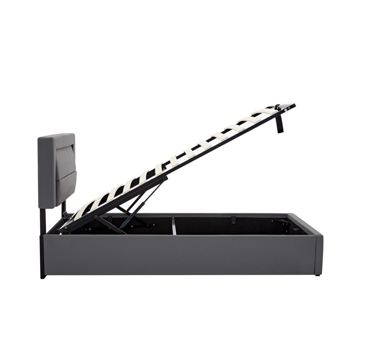 POLSTERBETT mit LED-Beleuchtung 90/190 cm mit Bettkasten & USB, PU Grau - Grau, Kunststoff (90/190cm) - BEAOK