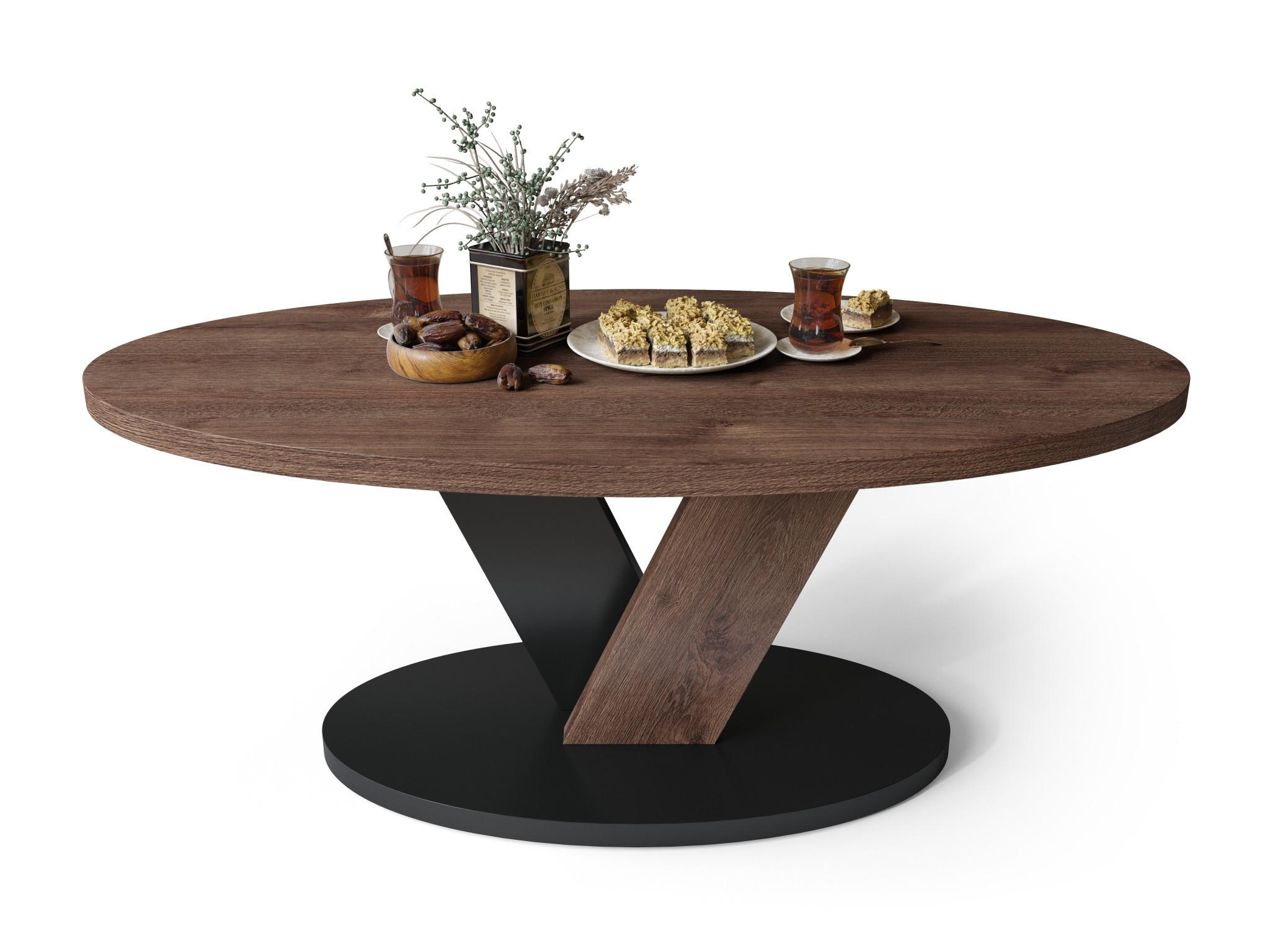 COUCHTISCH Oval Eiche dunkel - Schwarz mit Ablage - Dunkelbraun/Schwarz, Holzwerkstoff (60/110/45cm) - designimpex