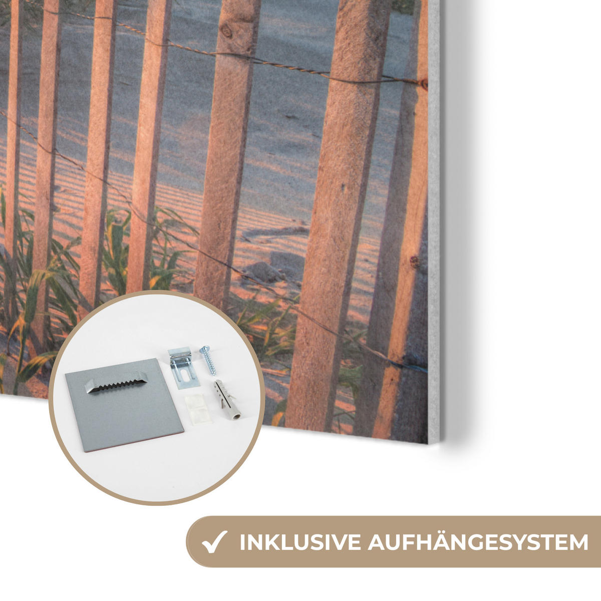 AKUSTIKBILD Strand - Meer - Düne - Sonnenuntergang - Landschaft Akustikpaneele 90x60 cm - Beige, Kunststoff (90/60/0.9cm) - MuchoWow