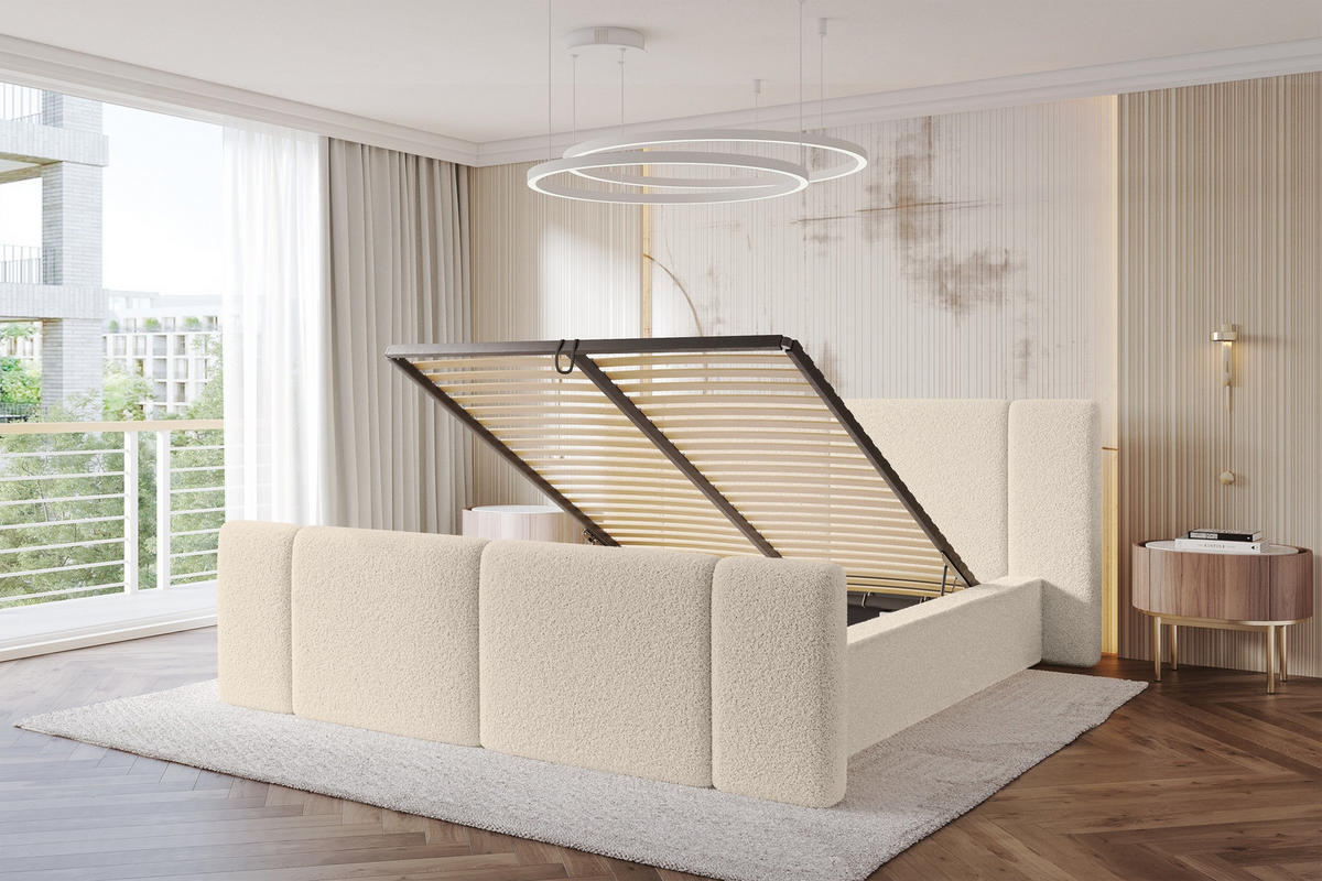POLSTERBETT mit Bettkasten, Fußteil und Lattenrost, Bett mit Matratze H3/H4 - RIVO-Z 140x200 Dunkelbeige - Cappuccino, Holzwerkstoff/Textil (140/200cm) - ALTDECOR
