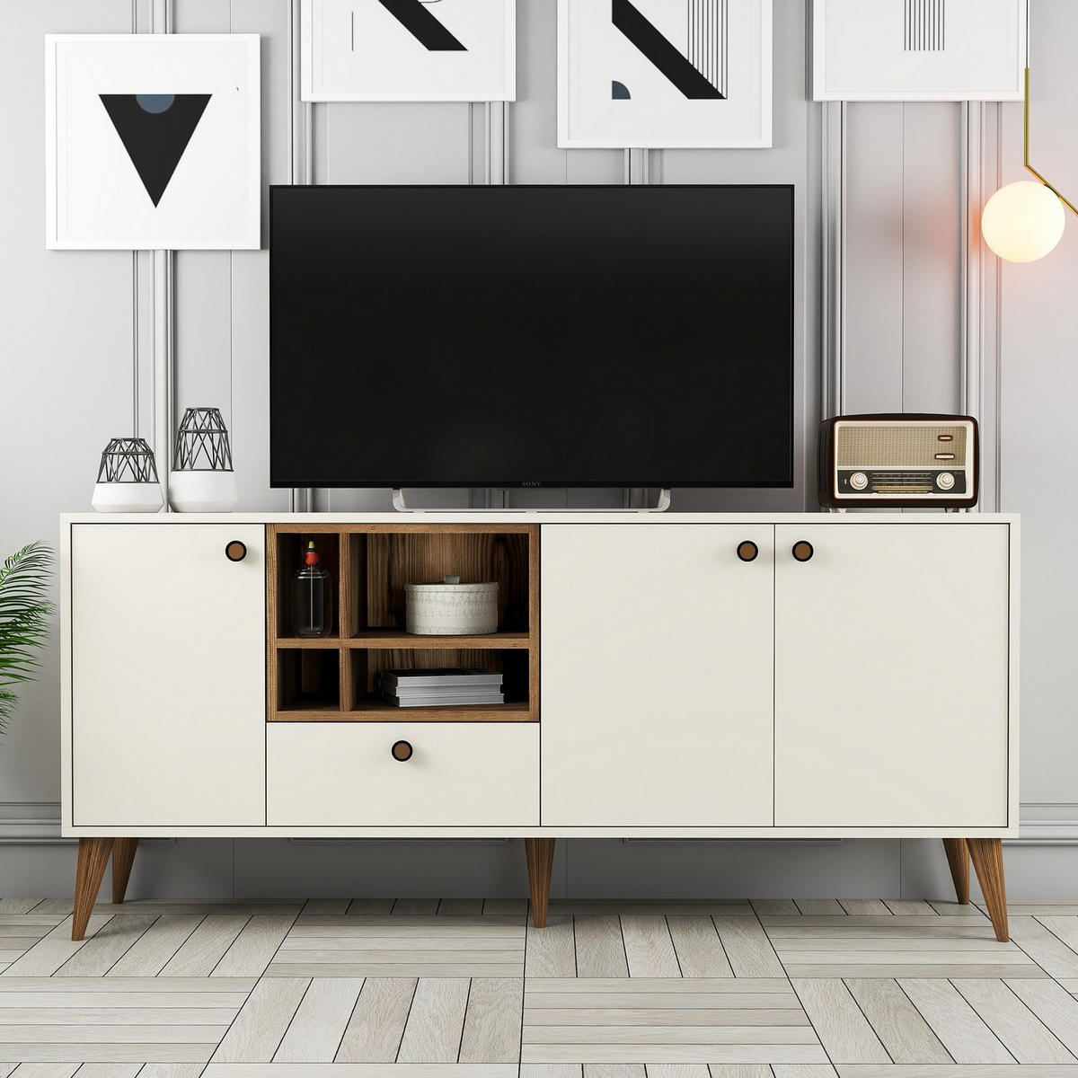 BUFFETSCHRANK napoli Weiß - Beige, Holz (35/81/180cm) - Habitat Garten